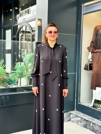 İnci Ve Taş İşlemeli Elbise Siyah