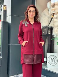 İpek Kumaş / Oysho Kumaş Boncuk Detaylı İkili Pantolonlu Takım Bordo