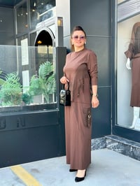 İpek Tensel Kumaş Etek Cep Detaylı İkili Takım Kahverengi