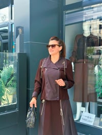 İpeksi Modal Tafta Konbinli Etek Ceket Takım Çikolata