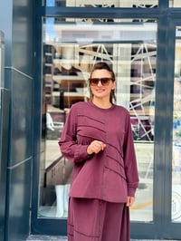 İpeksi Modal Tunik Taş İşlemeli Etekli Takım Bordo