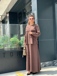 İpeksi Modal Tunik Taş İşlemeli Etekli Takım Kahverengi