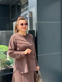İpeksi Modal Tunik Taş İşlemeli Etekli Takım Kahverengi