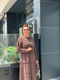 İpeksi Modal Tunik Taş İşlemeli Etekli Takım Kahverengi