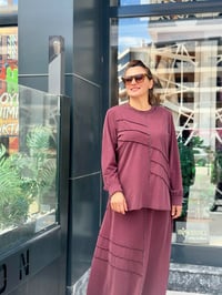 İpeksi Modal Tunik Taş İşlemeli Etekli Takım Bordo
