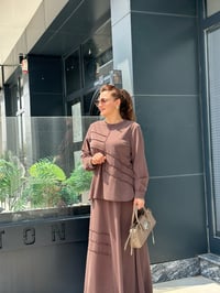 İpeksi Modal Tunik Taş İşlemeli Etekli Takım Kahverengi