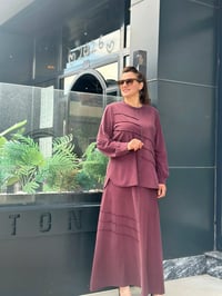 İpeksi Modal Tunik Taş İşlemeli Etekli Takım Bordo