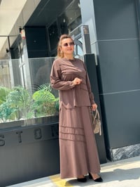 İpeksi Modal Tunik Taş İşlemeli Etekli Takım Kahverengi