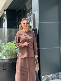 İpeksi Modal Tunik Taş İşlemeli Etekli Takım Kahverengi
