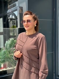 İpeksi Modal Tunik Taş İşlemeli Etekli Takım Kahverengi