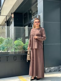 İpeksi Modal Tunik Taş İşlemeli Etekli Takım Kahverengi