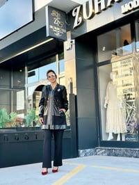 İthal Çelik Örme Kumaş Deri Detaylı İkili Takım Siyah