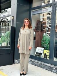 İthal Full Likralı Tencel Kumaş Taş İşlemeli İkili Takım Haki