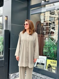 İthal Full Likralı Tencel Kumaş Taş İşlemeli İkili Takım Haki