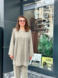 İthal Full Likralı Tencel Kumaş Taş İşlemeli İkili Takım Haki