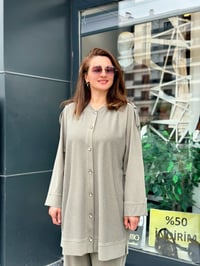 İthal Full Likralı Tencel Kumaş Taş İşlemeli İkili Takım Haki