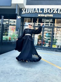 Keten Taş İşlemeli Gömlek Siyah