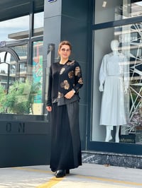 Leopar Detaylı Etekli Takım Siyah
