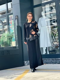 Leopar Detaylı Etekli Takım Siyah