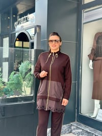 Modal Ceket Pantolon Paraşüt Kumaş ve Fermuar Detaylı İkili Takım Çikolata