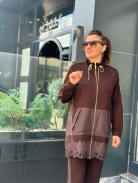 Modal Ceket Pantolon Paraşüt Kumaş ve Fermuar Detaylı İkili Takım Çikolata
