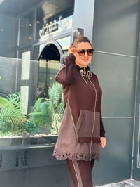 Modal Ceket Pantolon Paraşüt Kumaş ve Fermuar Detaylı İkili Takım Çikolata