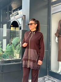 Modal Ceket Pantolon Paraşüt Kumaş ve Fermuar Detaylı İkili Takım Çikolata