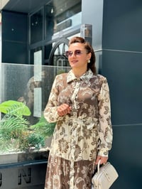 Orhan Keten Desenli Bej Giy Çık Elbise