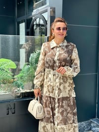 Orhan Keten Desenli Bej Giy Çık Elbise