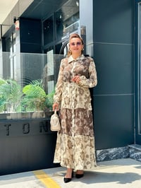 Orhan Keten Desenli Bej Giy Çık Elbise
