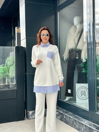 Oysho Kumaş Gömlek ve Taş Detaylı İkili Pantolonlu Takım Ekru