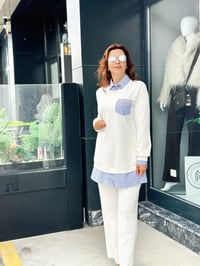 Oysho Kumaş Gömlek ve Taş Detaylı İkili Pantolonlu Takım Ekru