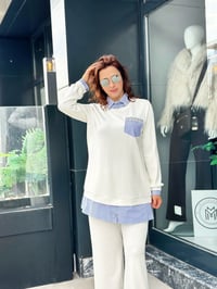 Oysho Kumaş Gömlek ve Taş Detaylı İkili Pantolonlu Takım Ekru