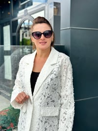 Pul Payet İşlemeli Pamuk Ceket Ekru