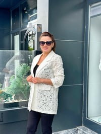 Pul Payet İşlemeli Pamuk Ceket Ekru