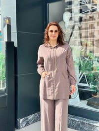 Qupra kumaş İkili Pantolunlu Takım Duman