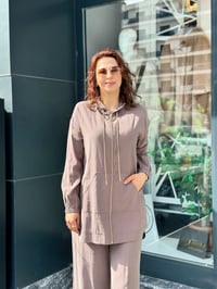 Qupra kumaş İkili Pantolunlu Takım Duman