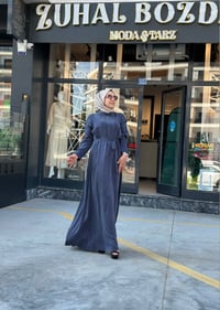 Qupra Omuz Taş Detaylı Qupra Elbise Lacivert