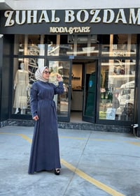 Qupra Omuz Taş Detaylı Qupra Elbise Lacivert