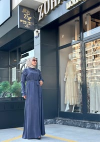 Qupra Omuz Taş Detaylı Qupra Elbise Lacivert