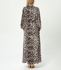 Saten Leopar Elbise Kahverengi