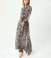 Saten Leopar Elbise Kahverengi