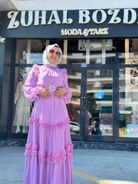 Taş Detaylı Abiye Elbise Lila