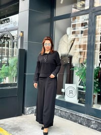 Taş Detaylı Belli Pantolon Etek Takım Siyah