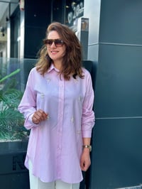 Taş İşlemeli Çizgili Gömlek Pembe
