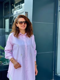 Taş İşlemeli Çizgili Gömlek Pembe