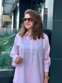 Taş İşlemeli Çizgili Gömlek Pembe