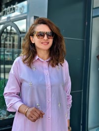 Taş İşlemeli Çizgili Gömlek Pembe