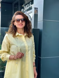 Taş İşlemeli Çizgili Gömlek Sarı