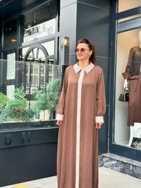 Taş İşlemeli İthal Lüks Kalite Saten Elbise Kahve